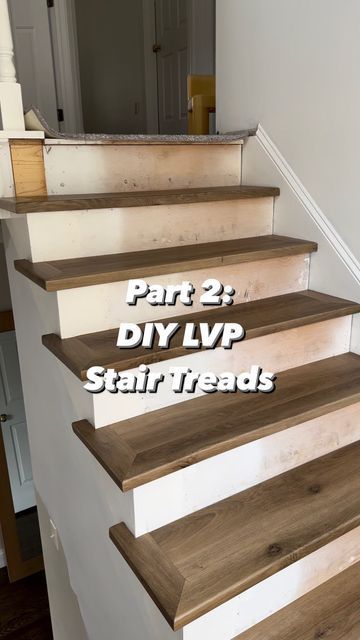 Laminate Floor Stair Treads, Vinyl Flooring Stair Transition, Diy Lvp Stairs, How To Install Lvp On Stairs, Stairs With Lvp Flooring, Lvp Stairs Bullnose, Stairs Laminate Flooring, Lvp Flooring On Steps, Lvt Stairs Staircases