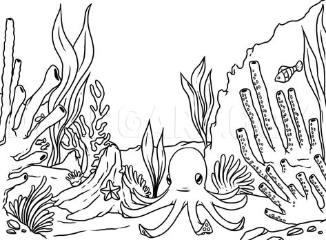 Coral Reef Plants, Coral Reef Drawing, Coral Drawing, Coral Reef Color, Under The Sea Animals, Ocean Coloring Pages, Fish Coloring Page, Coloring Pages Inspirational, Mermaid Coloring Pages