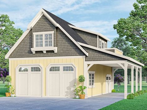 2-Car Garage Loft Plan, 051G-0051 Garage With Loft, Loft Plans, Garage Plans With Loft, Craftsman Garage, Carriage House Garage, Loft Plan, Garage Loft, Upstairs Loft, Garage Plan