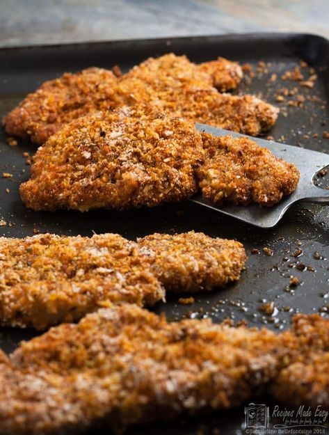 This oven baked pork schnitzel recipe is lower in fat than the traditional fried schnitzel but they taste just as good. Tender pork loin coated in a crisp lightly spiced breadcrumb coating for an ideal family mid-week meal. #lowfat #healthy #easyporkrecipe Baked Pork Cutlets, Pork Snitzel, Recipes With Pork, Tender Pork Loin, Pork Schnitzel Recipe, Baked Pork Loin, Pork Cutlet Recipes, Pork Loin Ribs, Pork Roast In Oven