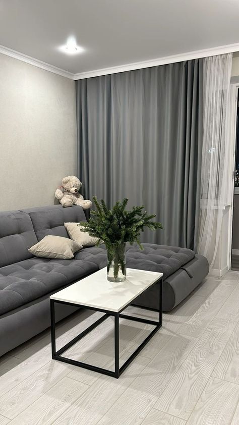 Grey Aesthetic Living Room, Curtain Designs Living Room, White Curtains Living Room, How To Start Painting, House Interior Design Styles, Painting Walls, Aesthetic Living Room, Start Painting, Apartment Living Room Design