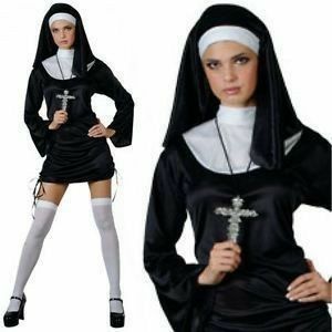 Nun Fancy Dress, Black Fancy Dress, Nun Halloween Costume, Sister Costumes, Fancy Black Dress, Nun Costume, Ladies Fancy Dress, Hen Party Outfits, White Dress Styles