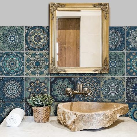 Marakesh Decor Interiors, Washing Machine Room, Marakesh Decor, Spanish Bathroom Ideas, Moroccan Tiles Bathroom, Moroccan Tiles Kitchen, Moroccan Style Bathroom, Moroccan Wall Tiles, Wall Tile Stickers