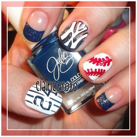 New york yankees nails Atlanta Braves Nails, Sf Giants Nails, Braves Nails, Yankees Nails, Baseball Nails, Sports Nails, Sf Giants, Stick On Nails, Love Nails