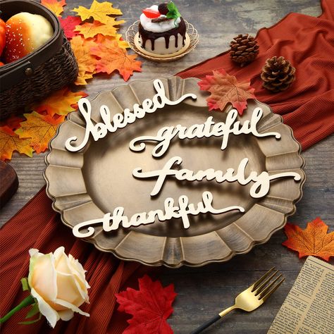 Grateful Sign, Word Table, Thankful Sign, Blessed Sign, Thanksgiving Signs, Wooden Words, Thankful Grateful Blessed, Study Group, Chic Table