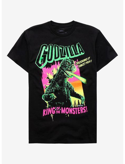 Godzilla King Of The Monsters Neon T-shirt Godzilla King Of The Monsters, Product Inspiration, Merch Design, Dark Witch, Oversized Tees, Neon Outfits, T Shirt Image, Kids Trend, Funny Shirt