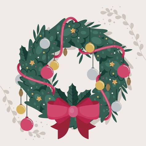 Holiday Wreath Illustration, Christmas Wreaths Illustration, Christmas Reef Drawing, Christmas Wreath Doodle, Xmas Illustration Design, Christmas Design Graphic Illustration, Wreath Illustration Christmas, Christmas Wreath Drawing, Christmas Wreath Art