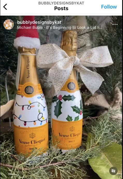 Holiday Painted Champagne Bottle, Painted Christmas Champagne Bottle, Veuve Painted Bottle, Christmas Wine Bottle Painting, Christmas Bottle Painting, Lamarca Prosecco Painted Bottle, Mod Podge Champagne Bottle, Christmas Champagne Bottle, Prosecco Painting