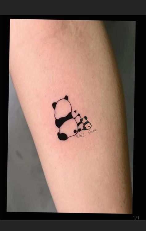 Little Panda Tattoo, Panda Minimalist Tattoo, Mini Panda Tattoo, Minimalist Bear Tattoo, Cute Panda Tattoo, Tattoos Panda, Panda Tattoo Ideas, Mom And Son Tattoo, Cute Couple Tattoo Ideas