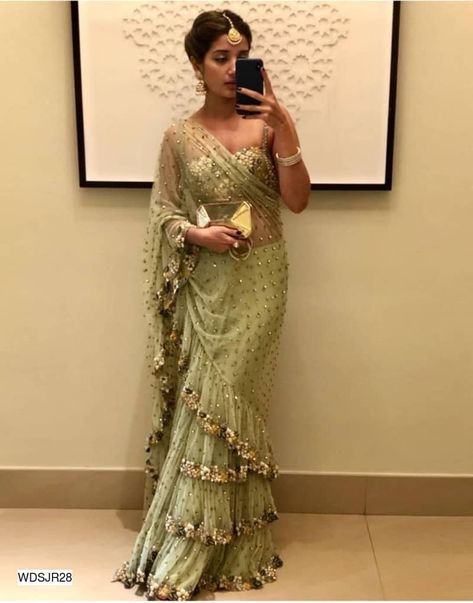 Modern Saree, Ruffle Saree, Patiala Salwar, Ghagra Choli, Saree Trends, Desi Wedding, Elegant Saree, Stylish Sarees, Saree Dress