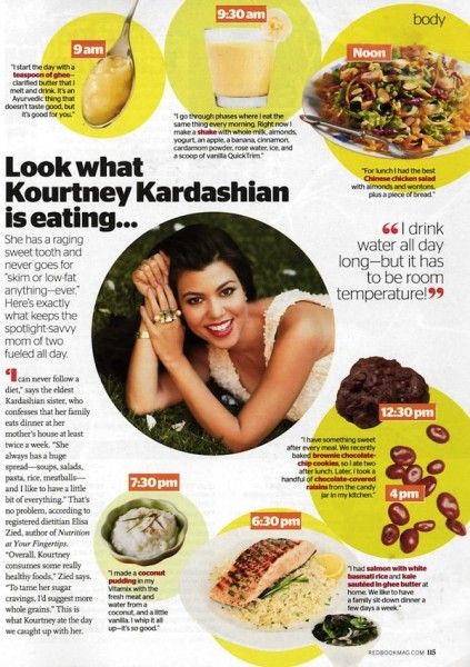 Kourtney-Kardashian-REDBOOK-Daily-Diet Kourtney Kardashian Diet, Kortney Kardashian, Kardashian Diet Plan, Kardashian Diet, Menu Recipes, Detox Salad, Fitness Pal, Maria Menounos, Healthier Choices