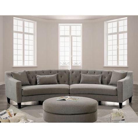 Linen Sectional, Tufted Sectional, Curved Sectional, Sectional Ottoman, Sectional With Ottoman, Grey Sectional, Ottoman Set, Contemporary Living Spaces, Curved Sofa