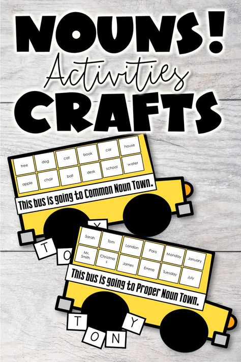 DIY Teaching Materials ✂️🚍: Looking for innovative ways to teach nouns? Check out our bus craft activity designed to sort common and proper nouns! This hands-on approach is ideal for creating engaging lessons and fun noun games. Elevate your English materials with these creative teaching ideas! #NounsAndVerbsActivities #EnglishMaterialsTeaching #GrammerProjectIdeas Common And Proper Nouns Activities, First Grade Nouns, Common Nouns Activities, Proper Nouns Activity, Nouns For Kids, Noun Games, Bus Craft, Creative Teaching Ideas, Nouns Lesson