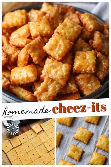 Homemade Cheez Its are an incredibly easy, homemade version of the classic cheddar cheese cracker! Not only are these delicious, and fun to make, but will definitely impress! #cookiesandcups #cheezits #cheddarcrackers #crackers #snacks #recipe #homemade #copycat #fromscratch Homemade Cheddar Crackers Pioneer Woman, Homemade Saltine Crackers, Cheez Its, Homemade Cheez Its, Homemade Crackers Recipe, Savory Snack Recipes, Homemade Cheese Crackers, Cracker Recipe, Cheddar Crackers