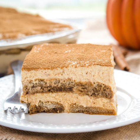 No Bake Pumpkin Tiramisu - The Busy Baker Pumpkin Tiramisu, Easy Tiramisu Recipe, Delicious Holiday Desserts, No Bake Pumpkin, Cheese Pumpkin, Tiramisu Recipe, Easy No Bake Desserts, Icebox Cake, Pumpkin Pie Filling