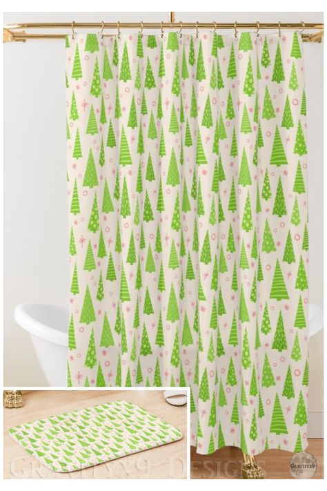 * #ChristmasDecor * Christmas Tree Pattern * #BathroomDecor * designed by #Gravityx9 * Shower Curtain and Matching Bath Mat, each sold separately at #Redbubble * Bath mat is available in two size options. Printed foam with non-slip bottom * #Ilovexmas * Christmas Bathroom decor ideas * shower room decor ideas * #Showercurtain #bathcurtain #bathtubcurtain #bathtubmat #bathroomdecor #bathroom #bathmat #bathroommat #floorrug #bathrug #Christmastrees  1019 Condo Inspiration, Tree Shower Curtain, Holiday Bathroom, Christmas Decorations Apartment, Kids Bathroom Accessories, Apartment Christmas, Bathtub Decor, Christmas Throw Blanket, Christmas Apartment