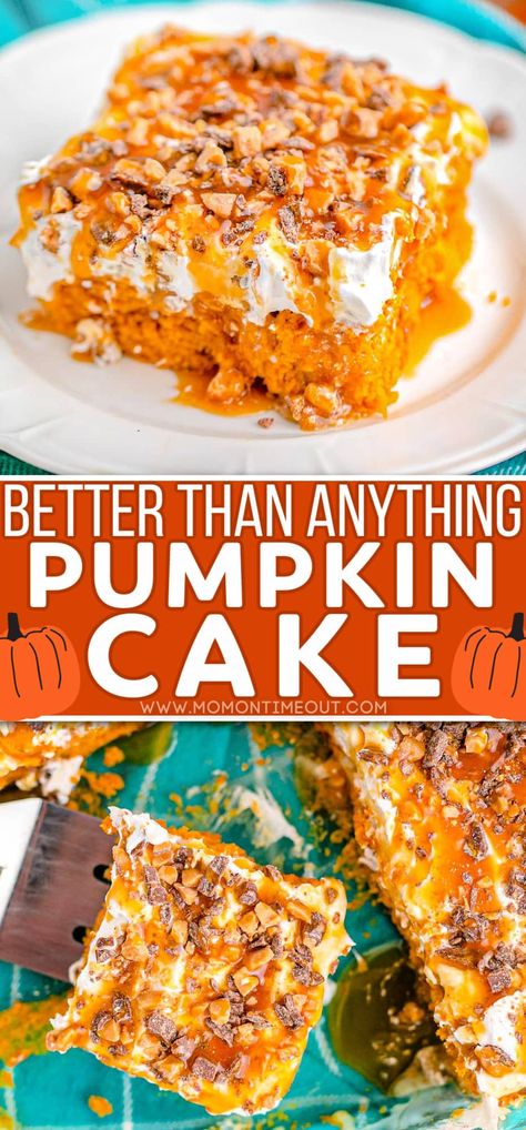 Pumpkin Pancakes Easy, Pumpkin Cake Recipe, Pumpkin Poke Cake, Cake Mom, Pumpkin Dump Cake Recipe, Sweetened Condensed Milk Recipes, Homemade Whipped Cream Recipe, Bts Cake, Mom On Timeout