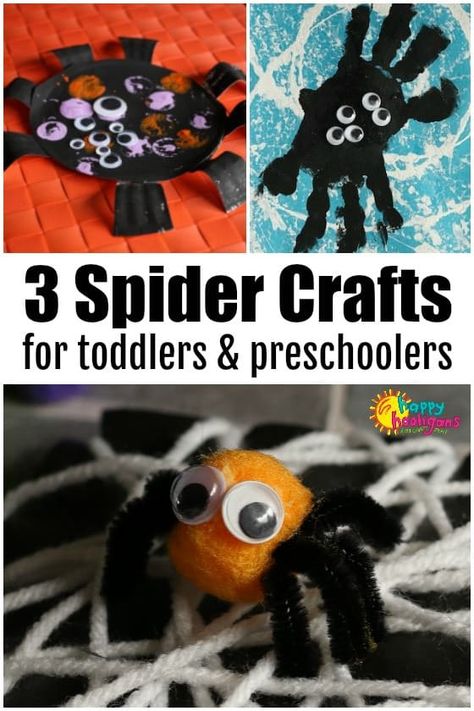 Toddlers and preschoolers will love these easy and adorable spider crafts. Perfect for Halloween or for a preschool bug theme! Spider Crafts For Toddlers, Preschoolers Crafts, Preschool Bug Theme, Spider Web Craft, Spider Activities, Snail Craft, Bugs Preschool, Happy Hooligans, Crafts For Preschoolers