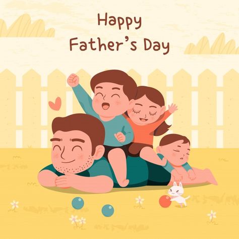 Happy father's day greeting card. dad wi... | Premium Vector #Freepik #vector #children #family #character #cartoon Father Cartoon, Father's Day Illustration, Father Picture, Happy Fathers Day Greetings, Happy Fathers Day Images, Fathers Day Pictures, Fathers Day Images, Fathers Day Coloring Page, Fathers Day Poster