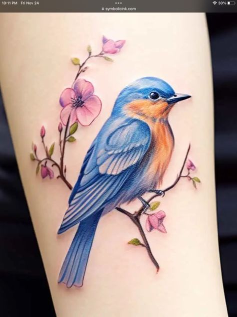 Colourful Bird Tattoo, Eastern Bluebird Tattoo, Blue Bird Tattoos For Women, Blue Bird Tattoos, Meadowlark Tattoo, Blue Bird Tattoo, Colorful Mandala Tattoo, Best Feminine Tattoos, Colorful Bird Tattoos