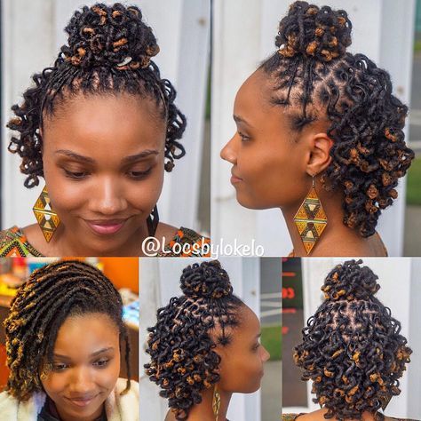 117.2k Followers, 1,240 Following, 3,516 Posts - See Instagram photos and videos from The King Of LOCS (@locsbylokelo) Ponytail Loc Styles For Women, Ponytail Loc Styles, Dreadlocks Styles For Ladies, Loc Styles For Women, Short Dread Styles, Dreads Short Hair, Short Dreadlocks, Short Loc Styles, Dreadlocks Styles