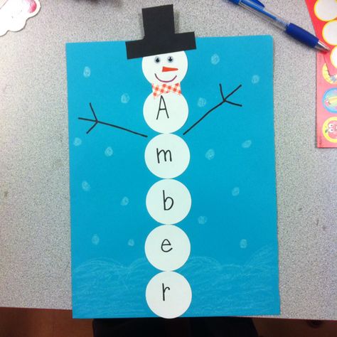 Name snowman Snowmen Name Craft, Name Snowman Craft, Snowman Names Preschool, Snowman Name Craft, Snowman Names, Snowman Name, Initial Crafts, Name Art Projects, Name Snowman