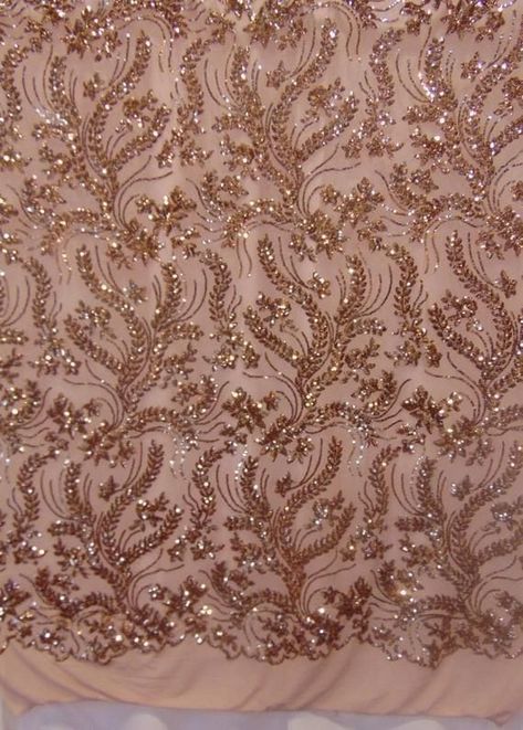 Evening gowns ideas Luxury Embroidered Net Fabric With Zari Work, Beaded Lace Fabric Mood Fabrics, Gold Embroidered Fabric, Fringe 2024, Fabric For Gowns, Imvu Textures, Wedding Asoebi, Gold Lace Fabric, Rose Gold Fabric