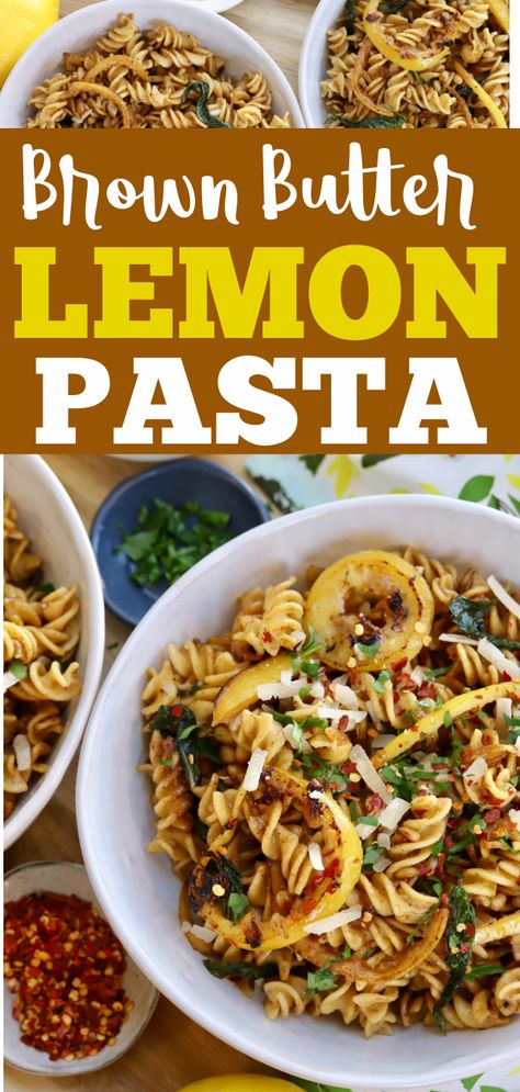 Quick and Easy Brown Butter Whole Lemon Pasta - Slice of Jess Brown Butter Lemon Pasta, Pasta With Lemon Sauce, Butter Broccoli, Broccoli Lemon, Boxed Mac And Cheese, Brown Butter Sauce, Carmelized Onions, Easy Butter, Broccoli Pasta