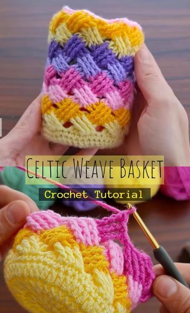 Crochet Celtic Weave Basket,  a post from the blog Pretty Ideas on Bloglovin’ Celtic Weave Crochet Pattern, Celtic Weave Crochet, Celtic Crochet, Crochet Celtic, Basket Weave Crochet, Weave Basket, Granny Square Projects, Celtic Weave, Colorful Slippers