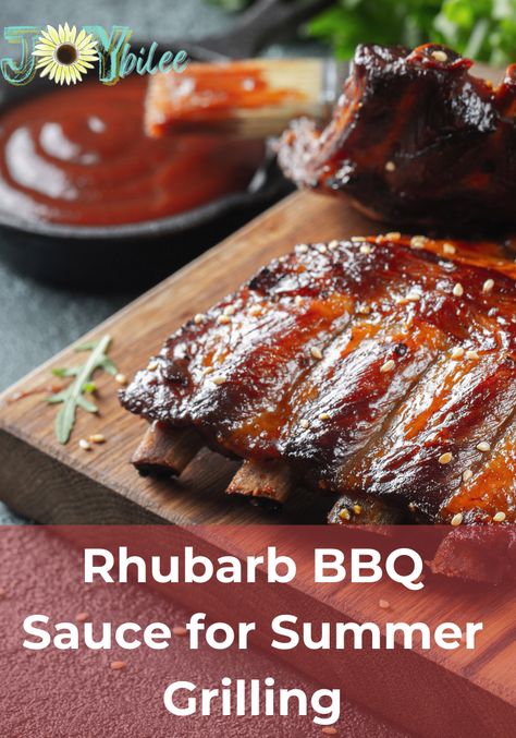 Savor the taste of summer BBQs all year round with this refreshing, tangy, and sweet rhubarb BBQ sauce recipe. It's perfect for adding tang and zest to grilled foods, or for marinading and tenderizing tougher cuts of steak or roasts. It even goes well with most types of meat, poultry, and even vegetables. Rhubarb Bbq Sauce Canning, Rhubarb Bbq Sauce Recipe, Bbq Sauce Canning, Cuts Of Steak, Grilled Foods, Canning Food, Bbq Sauces, Steak Cuts, Bbq Sauce Recipe