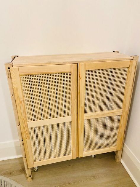 IKEA IVAR Hack - DIY Cane Radiator Cover | Hometalk Radiator Cover Uk, Ikea Hack Radiator Cover, Cane Radiator Cover, Small Radiator Cover Ideas, Radiator Cover Ideas Bedroom, Cover For Radiator Ideas, Ivar Hallway, Radiator Cover Ideas Diy, Radiator Cover Ideas Ikea