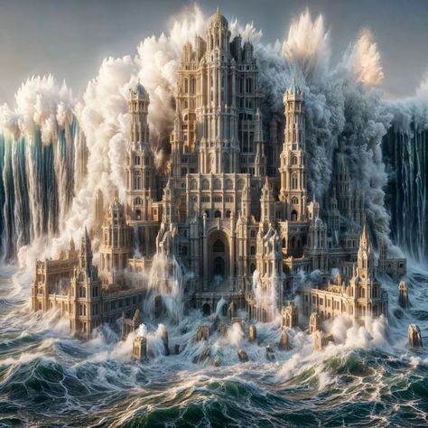 Experience the Myth: Witness the Legendary Sinking of Atlantis! 🌊✨ #Atlantis #LostCity #Mythology #EpicMoments #AncientHistory #UnderwaterWorld #Legendary #OceanLife #ExploreTheUnknown #InstaExplore Atlantis Aesthetic, Atlantis City, Magic Creatures, Fantasy Scenery, Lost City, Futuristic Architecture, Underwater World, Ocean Life, Ancient History