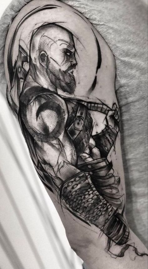 Cool Kratos Pic Kratos Tattoo Design, Gamer Tattoos, Half Sleeve Tattoos Drawings, God Tattoos, Norse Tattoo, Fire Tattoo, Gaming Tattoo, Warrior Tattoo, Classic Tattoo