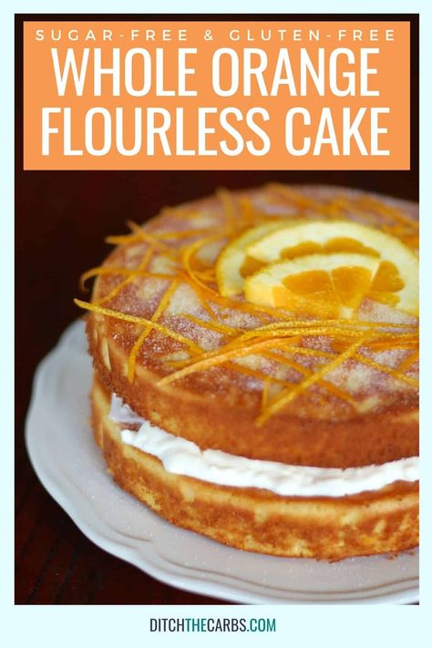 Sugar-Free Whole Orange Flourless Cake (Without Boiling or Peeling) Healthy Orange Cake, Orange Blender Cake, Flourless Orange Cake, Flourless Cake Recipes, Whole Orange Cake, Sugar Free Cake Recipes, Orange And Almond Cake, Citrus Desserts, Baking With Almond Flour