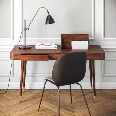 10 Midcentury Modern Desks That Double as Home Decor | Hunker Cheap Office Furniture, Solid Wood Writing Desk, Modern Home Office Desk, Wood Writing, Mid Century Modern Desk, Window Ledge, Minimalist Desk, Solid Wood Desk, Modern Home Office