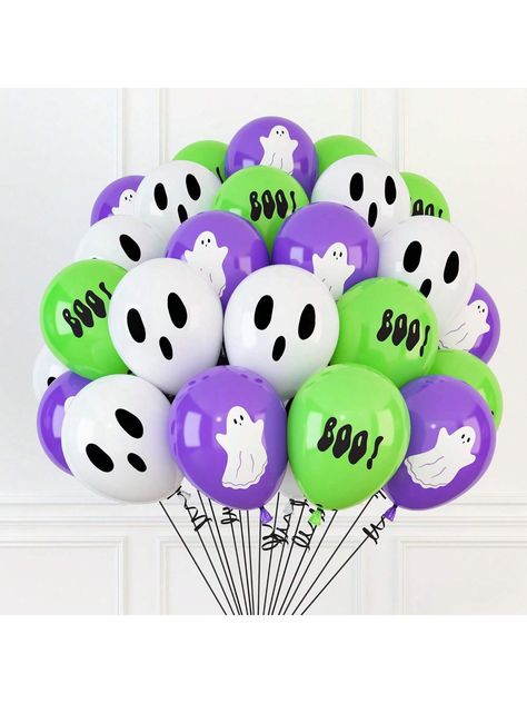 15pcs Halloween Ghost Balloons, 12Inch Purple White Green Cute Boo Balloon Indoor, Halloween Spooky Latex Balloon For Halloween Birthday Party Decorations, Boo Shower Happy Boo DayI discovered amazing products on SHEIN.com, come check them out! Diy Halloween Balloons, Happy Boo Day Birthday, Ghost Balloons, Haunted House Party Decorations, Dance Party Decorations, Decoracion Halloween, Halloween Birthday Party Decorations, Festive Halloween Decor, Boo Bash