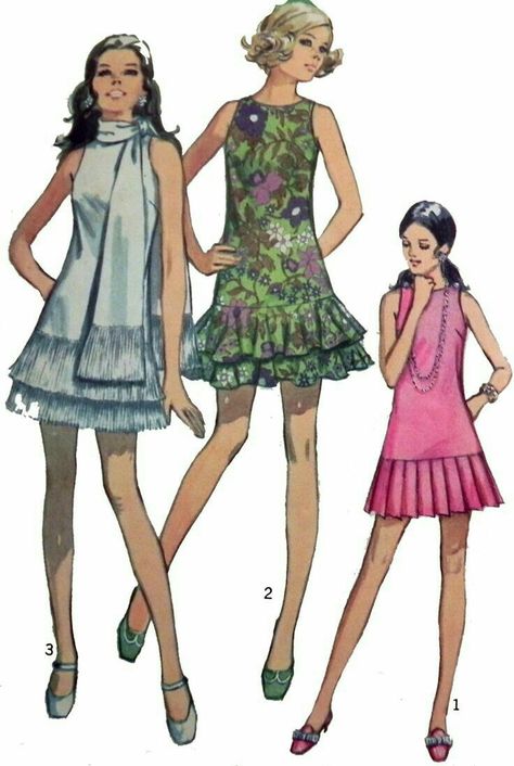 Skirt Variations, Áo Blu, Vintage Clothes Patterns, Patron Vintage, 60s And 70s Fashion, Sixties Fashion, Vintage Dress Patterns, Retro Mode, Ruffled Skirt