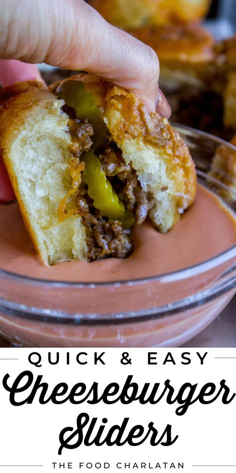 Easy Cheeseburger Sliders from The Food Charlatan. Easy Cheeseburger Sliders, Sliders Recipes Beef, Hamburger Sliders, The Food Charlatan, Cheeseburger Sliders, Food Charlatan, Easy Oven, Hawaiian Rolls, Slider Recipes