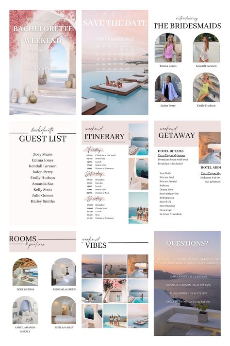 Itinerary Bachelorette Weekend, Cute Itinerary Ideas, Bachelorette Resort Weekend, Bachelorette Staycation Ideas, Girls Trip Itinerary Template, Bridesmaid Itinerary, Bachelorette Itenary, Itinerary Aesthetic, Bachelorette Destination Ideas