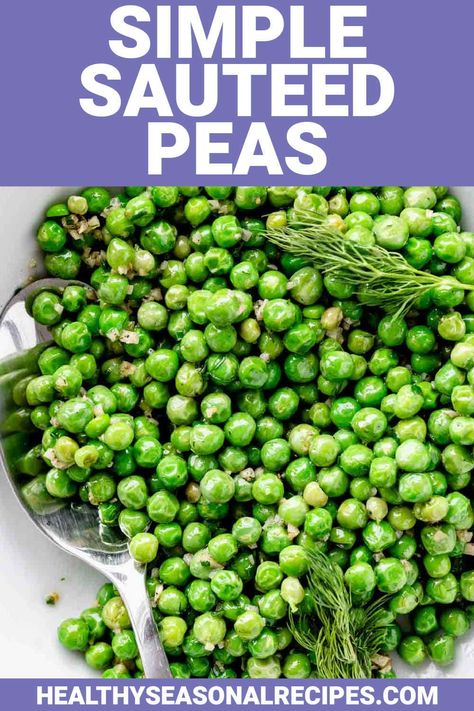 This recipe for simple sauteed peas is an easy way to transform fresh or frozen peas into a delicious side dish. They only take 10 minutes to make but are festive enough for a holiday meal or family gathering. Cooking Fresh Peas, How To Cook Fresh Peas, Sauteed Peas Recipe, Frozen Peas Recipe, Fresh Peas Recipe, Sautéed Peas, Peas Porridge, Fresh Pea Recipes, How To Cook Peas