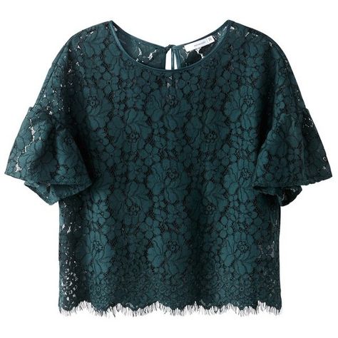 Cropped Ruffled Sleeve Lace Blouse MADEMOISELLE R (2 710 UAH) ❤ liked on Polyvore featuring tops, blouses, shirts, lacy blouses, cut-out crop tops, lace blouse, lace crop top and frill sleeve top Spring Lace Top With Ruffle Sleeves, Fitted Cotton Lace Top With Ruffles, Cropped Lace Tops With Ruffles, Lace Tops With Ruffles And Puff Sleeves, Luxury Romantic Lace Top With Ruffles, Lace Top Styles, Blue Lace Blouse, New Fashion Clothes, Blue Lace Top