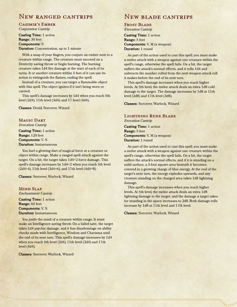 Five New Cantrips - UnearthedArcana Cantrips 5e, Dnd Cantrips, Dungeons And Dragons Sorcerer, Dnd Skills, Dnd Notes, Homebrew 5e, 5e Spells, Homebrew Spells, Warlock Spells