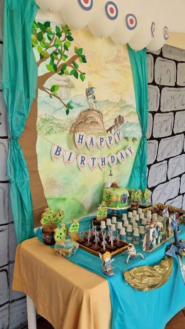 Zelda Party Activities, Zelda Bday Party, Zelda Botw Birthday Party, The Legend Of Zelda Birthday Party, Zelda Birthday Party Food, Zelda Themed Birthday Party, Breath Of The Wild Birthday Party, Legend Of Zelda Party Ideas, Zelda Party Games