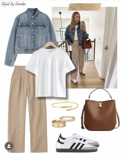 Saturday Summer Outfit, Beige Pants Outfit Fall, Over 50 Travel Outfits, Sambas Adidas Women Outfit Fall, Beige Pants Winter Outfit, Tan Dress Pants Outfit, Beige Jeans Outfit Winter, Beige Tshirt Outfits, Beige Sneakers Outfit