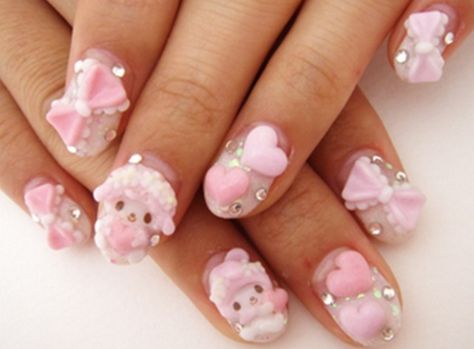 My melody decoden nails Piano Nails, My Sweet Piano, Vibrant Nails, Her Nails, Blush Nails, Crazy Nails, Really Cute Nails, Soft Nails, Kawaii Nails