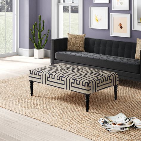 Corrigan Studio® Hoffer Grayson 17" W Ottoman | Wayfair Patterned Ottoman, Leather Cocktail Ottoman, Upholstered Coffee Tables, Houston Apartment, Tufted Ottoman, Austin Design, Cocktail Ottoman, Ottoman In Living Room, Upholstered Storage