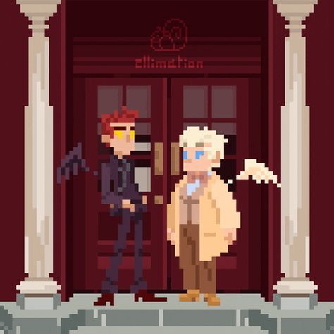 Pixel Gif, Good Omens Book, Good Omens, Michael Sheen, Angel And Devil, Good Old, Pixel Art, Supernatural, Cool Art