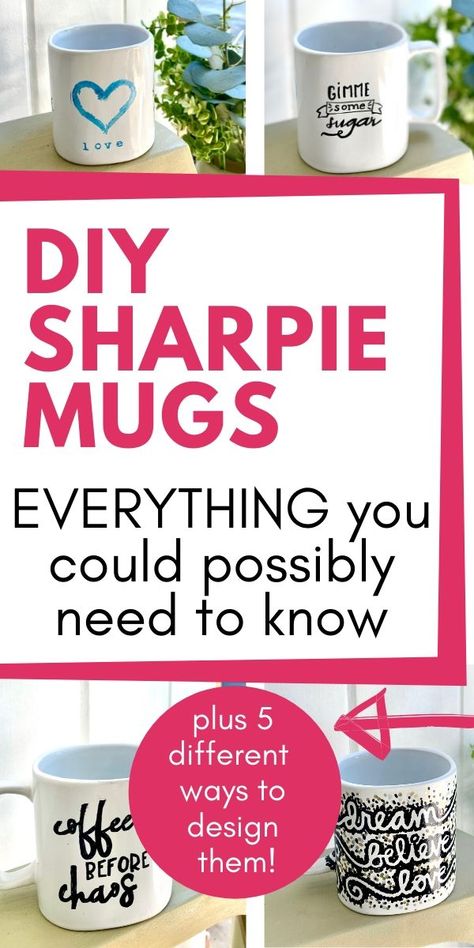 Christmas For Teachers, Sharpie Cup, Sharpie Mug Designs, Diy Mug Designs, Oil Based Sharpie, Sharpie Mugs, Coffee Mug Crafts, Diy Sharpie Mug, Teacher Treats