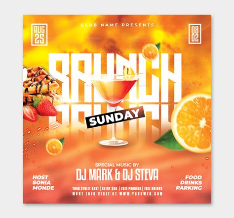 Design Brunch Flyer PSD + Instagram Post Design Brunch Flyer Design, Brunch Flyer, Instagram Post Design, Saturday Brunch, Advertisement Design, Event Flyer Templates, Psd Designs, Brunch Party, Event Flyer