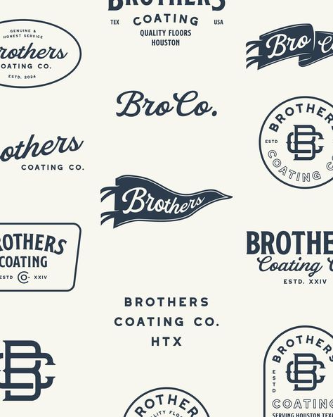 Celebrating the legacy of Brothers Coating Company through our design. This family-owned brand brings vintage cool to a whole new level. #FamilyTradition #VintageBrand #CreativeDesign #logodesign Vintage Company Logo, General Store Logo, Vintage Brand Logo, Clothing Brand Logo Ideas Graphics, Legacy Branding, Traditional Logo Design, Heritage Branding, Branding Moodboard, Logo Variations